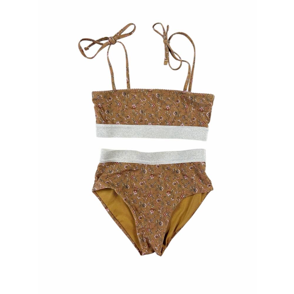 Jamie Kay Girls Size 7Y Sophia Bikini Set Amelie Floral Brown Two Piece Swimwear